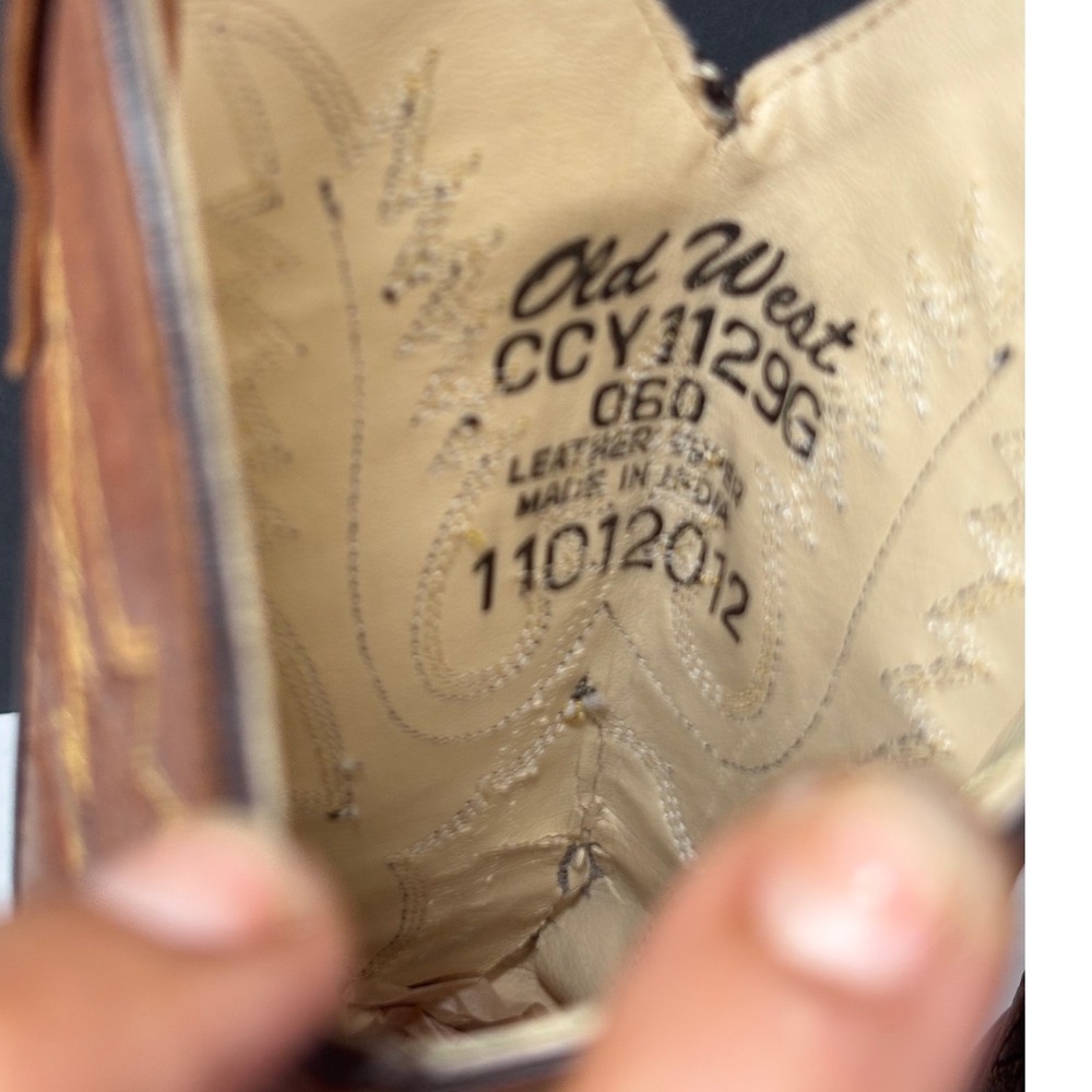 Old West Womens 6 Tan Leather Western Cowgirl Boots Classic Rodeo Round Toe - Picture 4 of 8